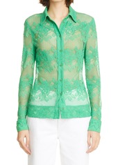 Ganni Women's Lace Long Sleeve Top in Kelly Green at Nordstrom
