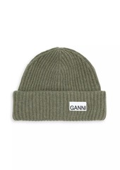 Ganni Wool Blend Logo Beanie