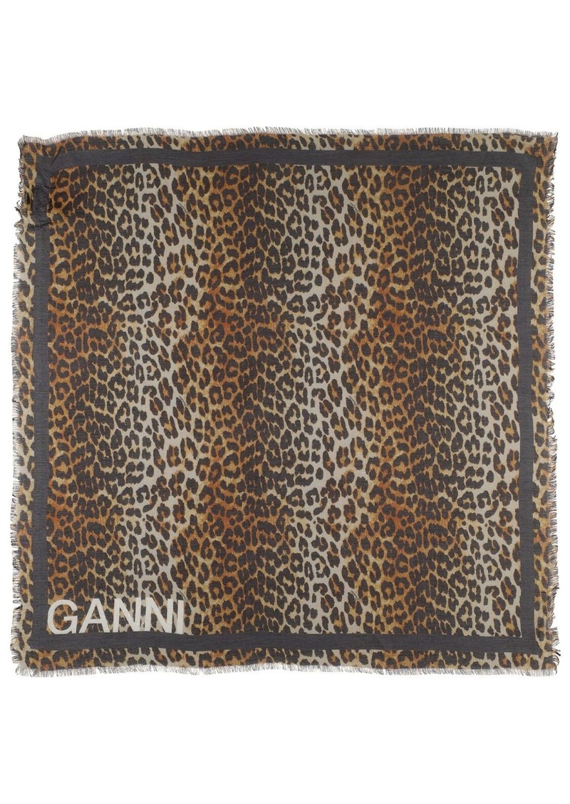 Ganni Xxl Leopard Printed Scarf