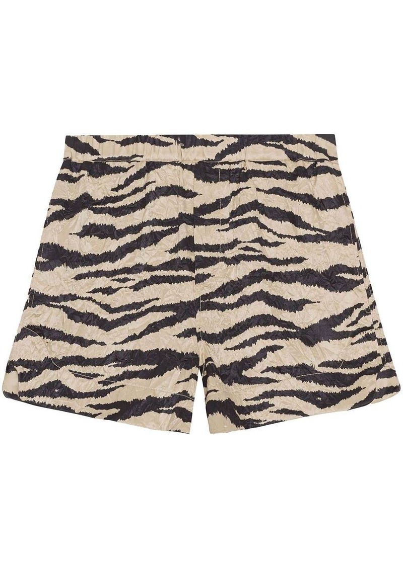 Ganni zebra-print crinked shorts