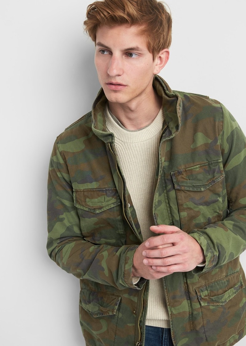 Gap Camo Print Military Jacket with Hidden Hood | Outerwear