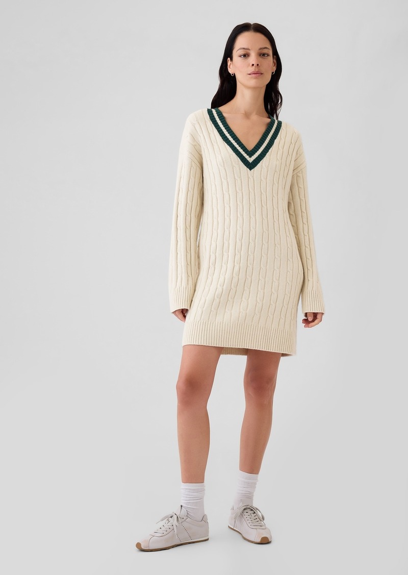 Gap CashSoft Varsity Cable-Knit Mini Sweater Dress