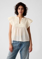 Gap Crinkle Gauze Embroidered Cropped Shirt