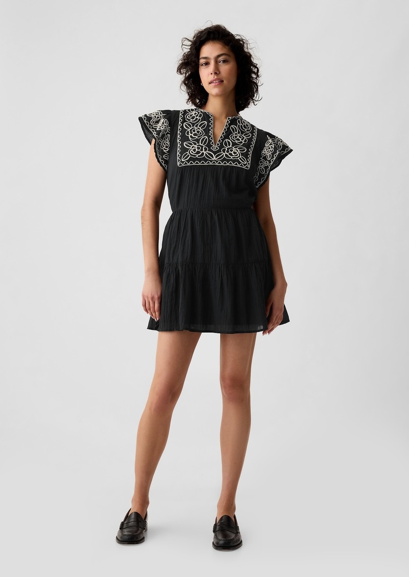 Gap Crinkle Gauze Embroidered Mini Dress