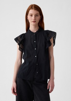 Gap Textured Crinkle Flutter Sleeve Shirt
