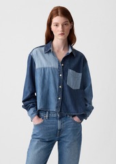 Gap Cropped Patchwork Denim Shirt