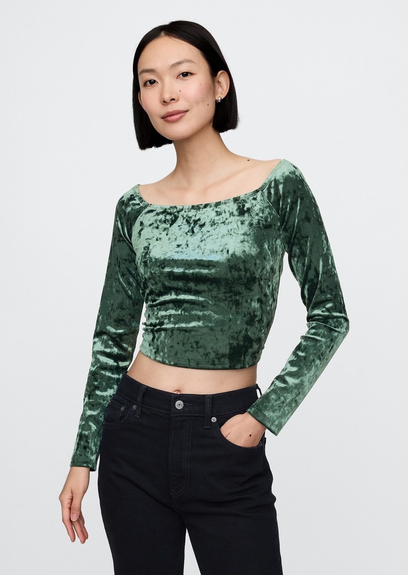 Gap Cropped Velvet Off-Shoulder Top