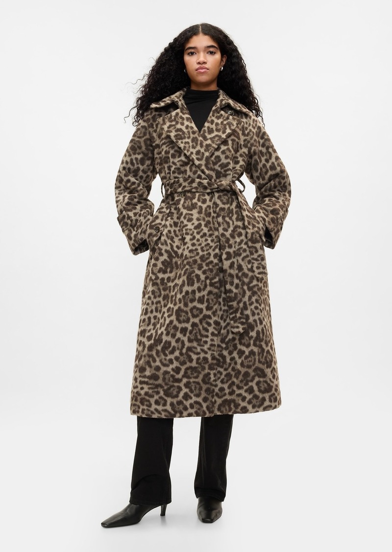 Gap Double-Breasted Leopard Trench Coat