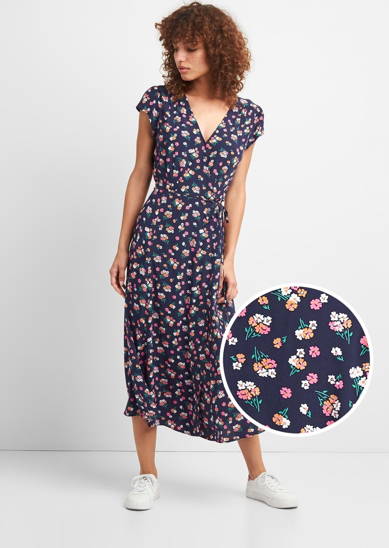 Floral Print Midi Wrap Dress - On Sale 