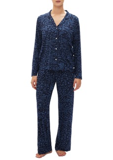Gap GapBody Women's 2-Pc. Notched-Collar Long-Sleeve Pajamas Set - Blue Animal Print