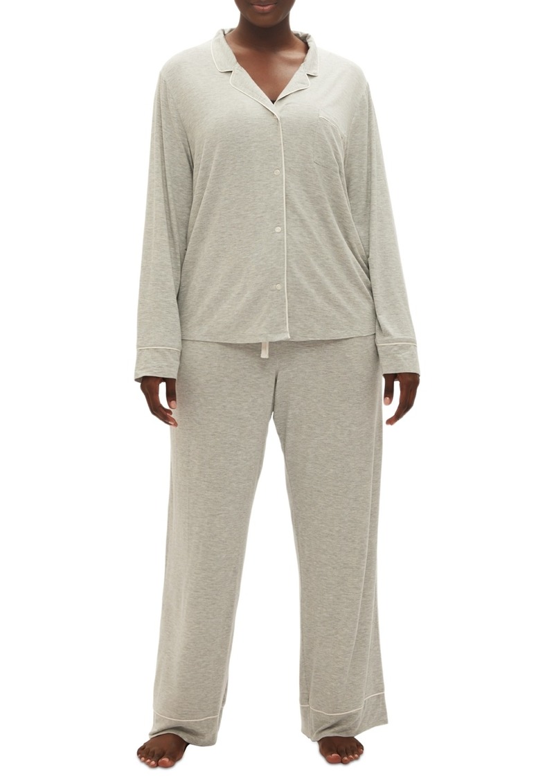 Gap GapBody Women's 2-Pc. Notched-Collar Long-Sleeve Pajamas Set - Grey