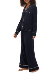 Gap GapBody Women's 2-Pc. Notched-Collar Long-Sleeve Pajamas Set - Navy Uniform