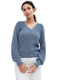 GAP Womens Ribbed Volume Sleeve Vneck Sweater   US
