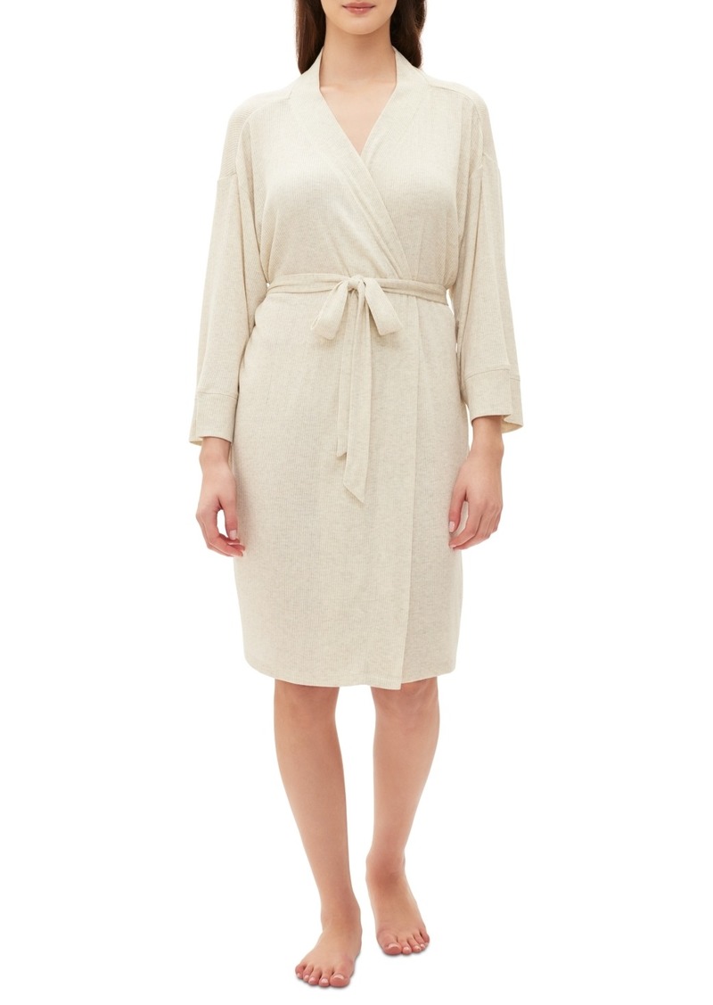 GAPBody Women's Long-Sleeve Ribbed Belted Robe - Oatmeal