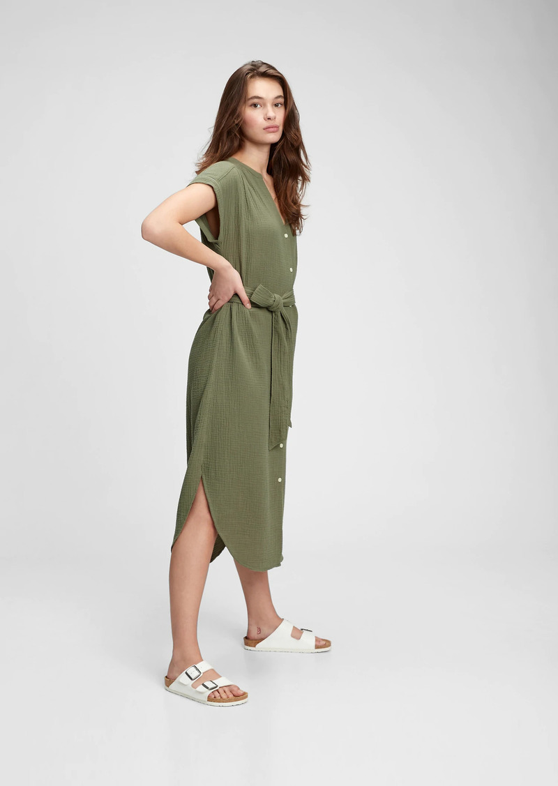 gap gauze midi shirtdress