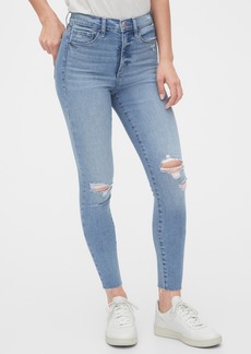 high rise cheeky straight jeans with distressed detail