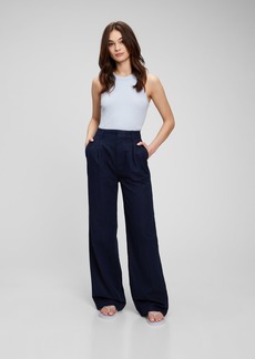 Gap High Rise Linen-Cotton Pleated Wide Leg Pants with Washwell