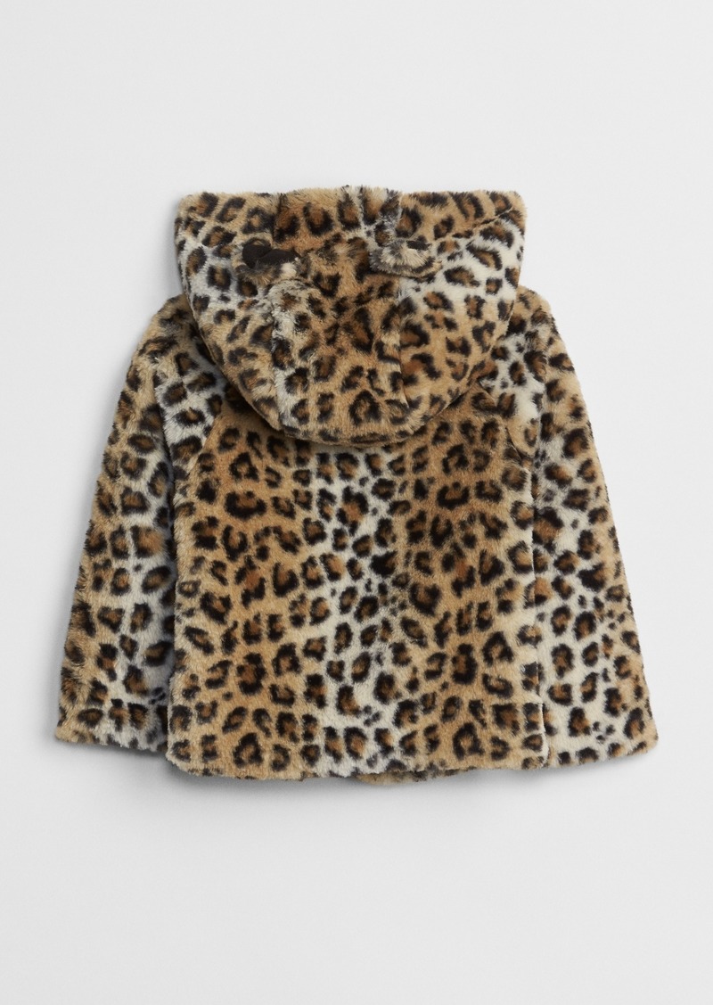 gap leopard faux fur coat