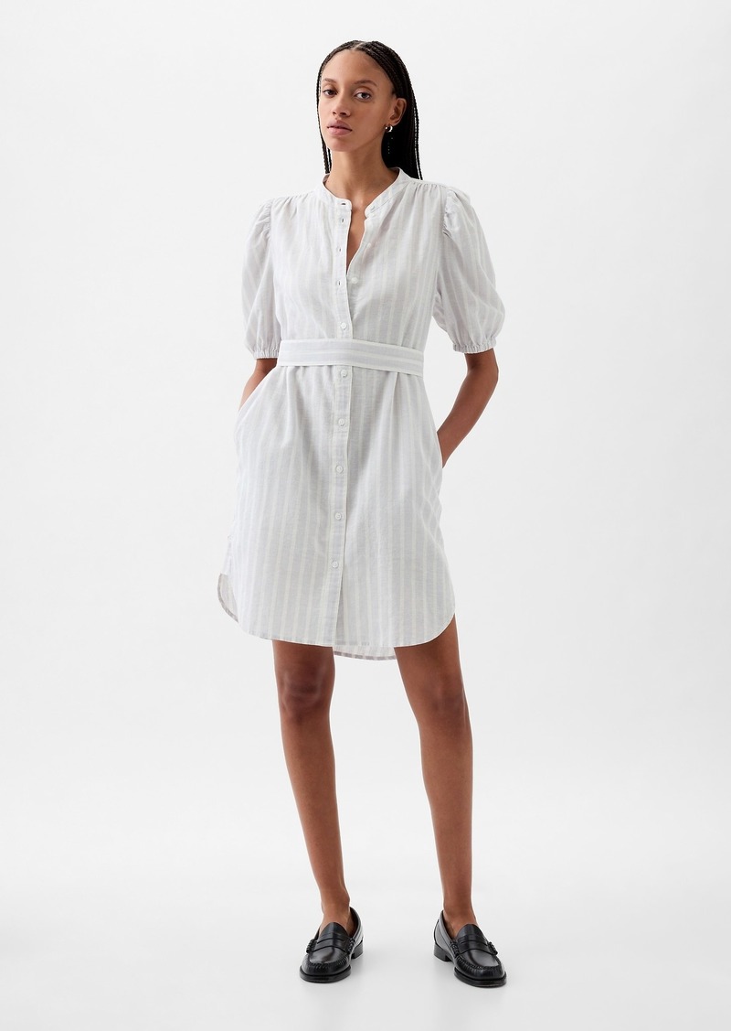 Gap Linen-Cotton Puff Sleeve Mini Shirtdress