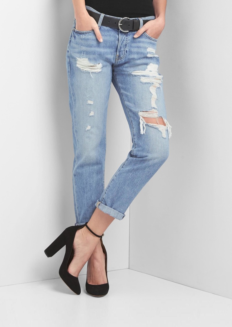 Gap Mid rise destructed relaxed boyfriend jeans