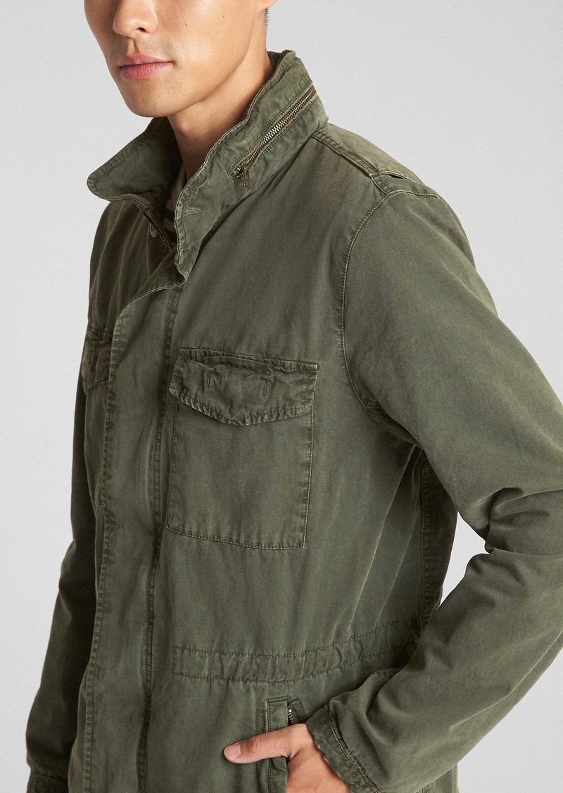 military jacket with hidden hood