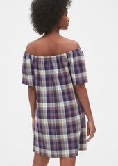 Gap Off The Shoulder Plaid Dress