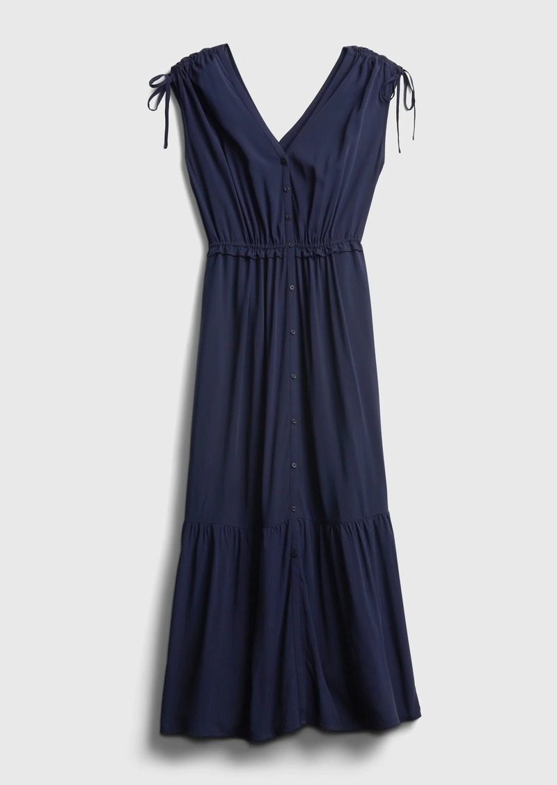 gap ruched shoulder maxi dress