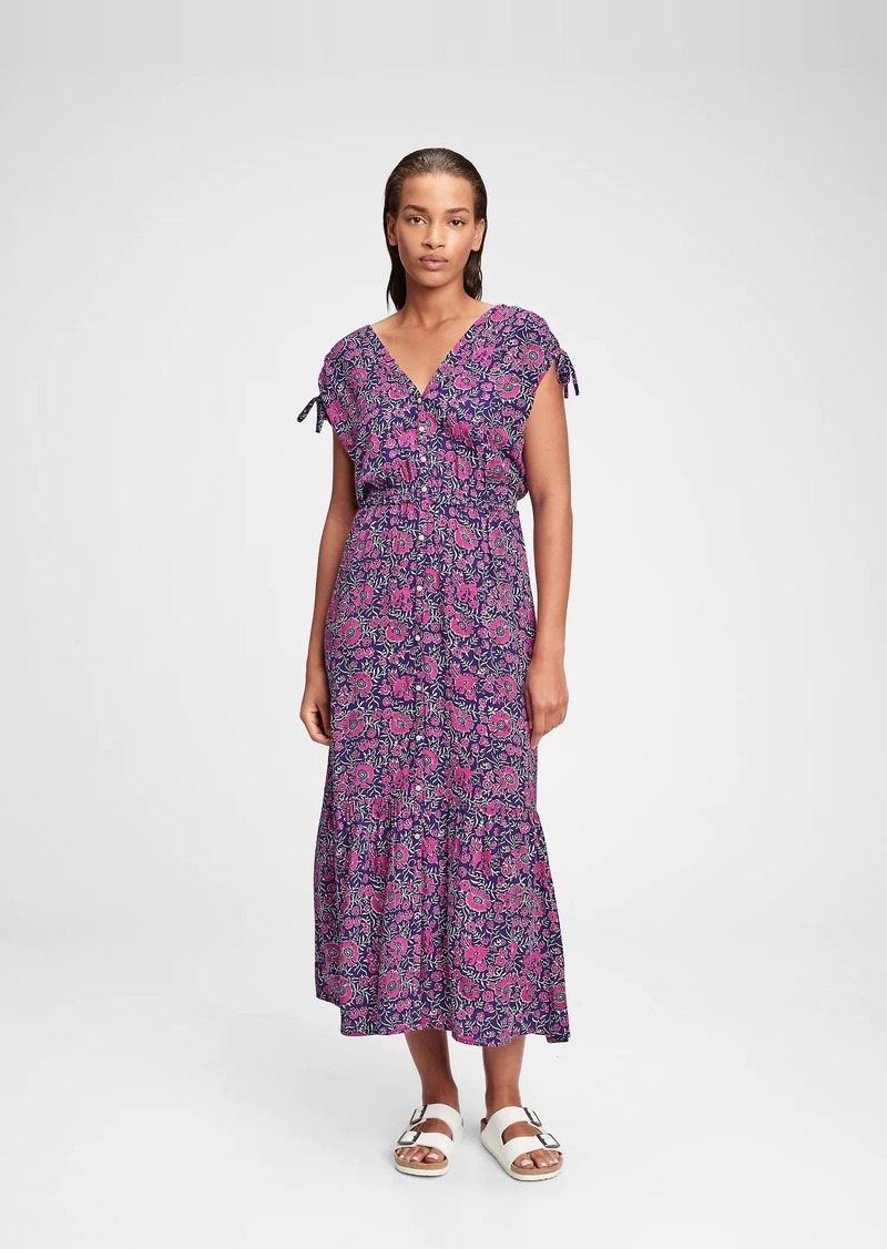 gap ruched shoulder maxi dress