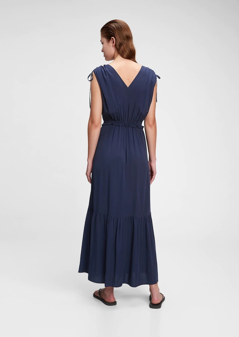 gap ruched shoulder maxi dress