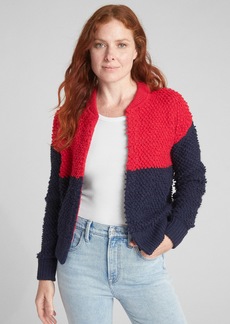 Gap Textured Colorblock Bomber Cardigan Sweater