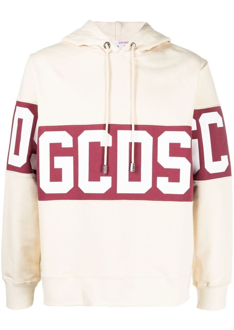 GCDS logo-print panelled hoodie