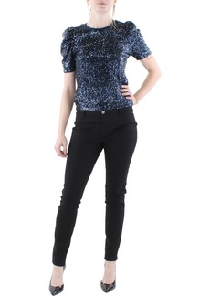 Generation Love Aleah Womens Sequined Puff Sleeve Blouse