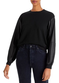 Generation Love Eva Womens Faux Leather Crewneck Pullover Top