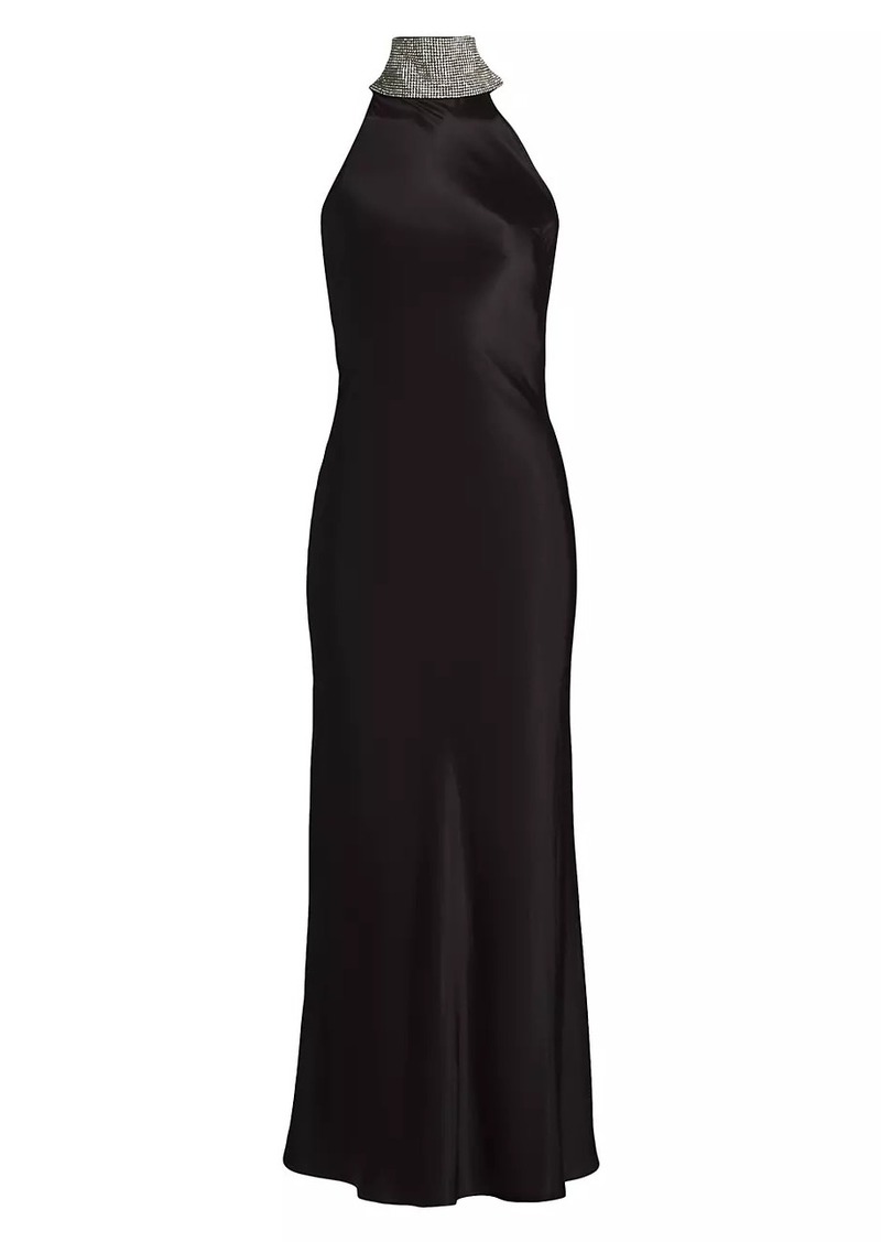 Generation Love Riella Crystal-Embellished Satin Halterneck Maxi-Dress