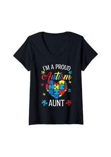 Genetic Denim Womens Autism Aunt Autism Awareness Niece Nephew Proud Autistic V-Neck T-Shirt