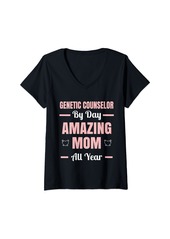 Genetic Denim Womens Genetic Counselor By Day Amazing Mom All Year V-Neck T-Shirt