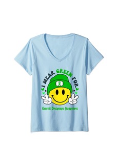 Genetic Denim Womens I Wear Green for Genetic Disorders Awareness V-Neck T-Shirt
