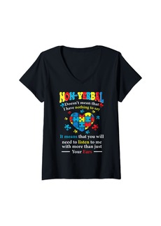 Genetic Denim Womens Non-verbal ADHD Autism ASD Awareness Warrior Fighter Puzzle V-Neck T-Shirt