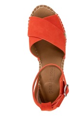 Gentle Souls Women's Charli X Band Wedge Espadrille Sandals - Bright Coral Suede