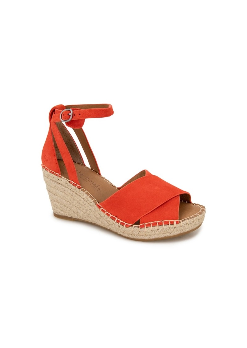 Gentle Souls Women's Charli X Band Wedge Espadrille Sandals - Bright Coral Suede