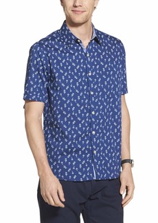 Geoffrey Beene Men's Slim Fit Easy Care Short Sleeve Button Down Shirt Estate BluePalm Tree Print