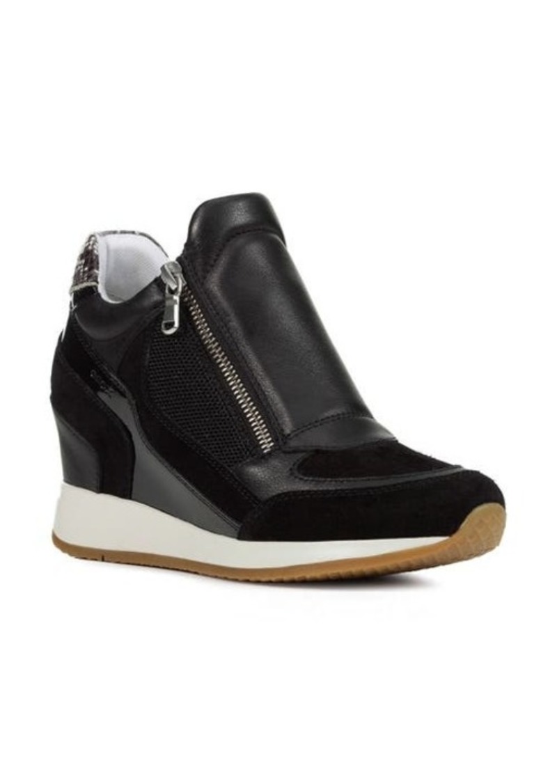 Geox Geox Wedge Sneaker in Black/Black Leather at Nordstrom Shoes