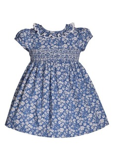 GERSON & GERSON Kids' Smocked Toile Print Cotton Dress