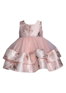 GERSON & GERSON Kids' Metallic Foil Tiered Mikado & Tulle Dress