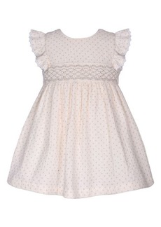 GERSON & GERSON Kids' Smocked Pin Dot Cotton Dress