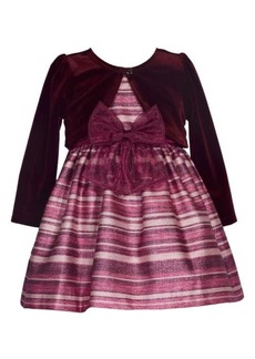 GERSON & GERSON Stripe Jacquard Party Dress & Velvet Bolero Set