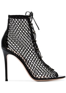 Gianvito Rossi black 105 net lace-up leather boots