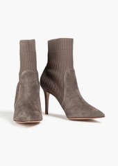 Gianvito Rossi - Katie suede-paneled stretch-knit sock boots - Neutral - EU 40.5