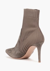 Gianvito Rossi - Katie suede-paneled stretch-knit sock boots - Neutral - EU 40.5