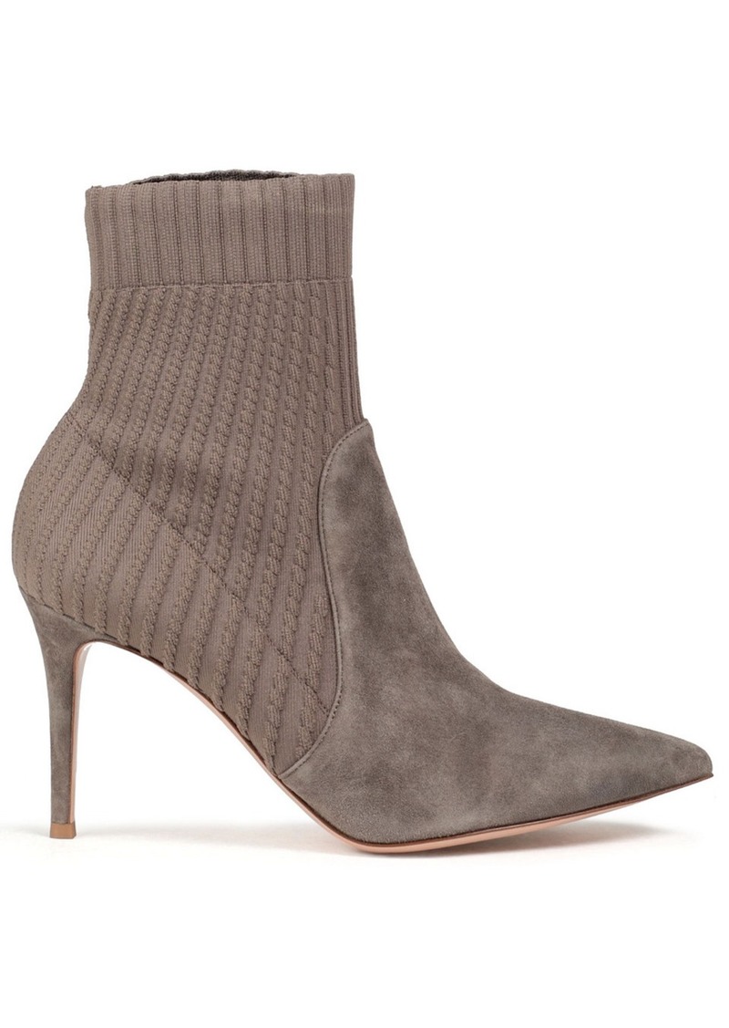 Gianvito Rossi - Katie suede-paneled stretch-knit sock boots - Neutral - EU 40.5